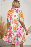 Floral Puff Sleeve Collared Button-Up Babydoll Mini Dress- 2 Colors