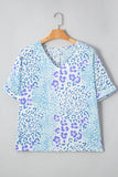 Plus Size Periwinkle Leopard Print V-Neck Short Sleeve T-Shirt