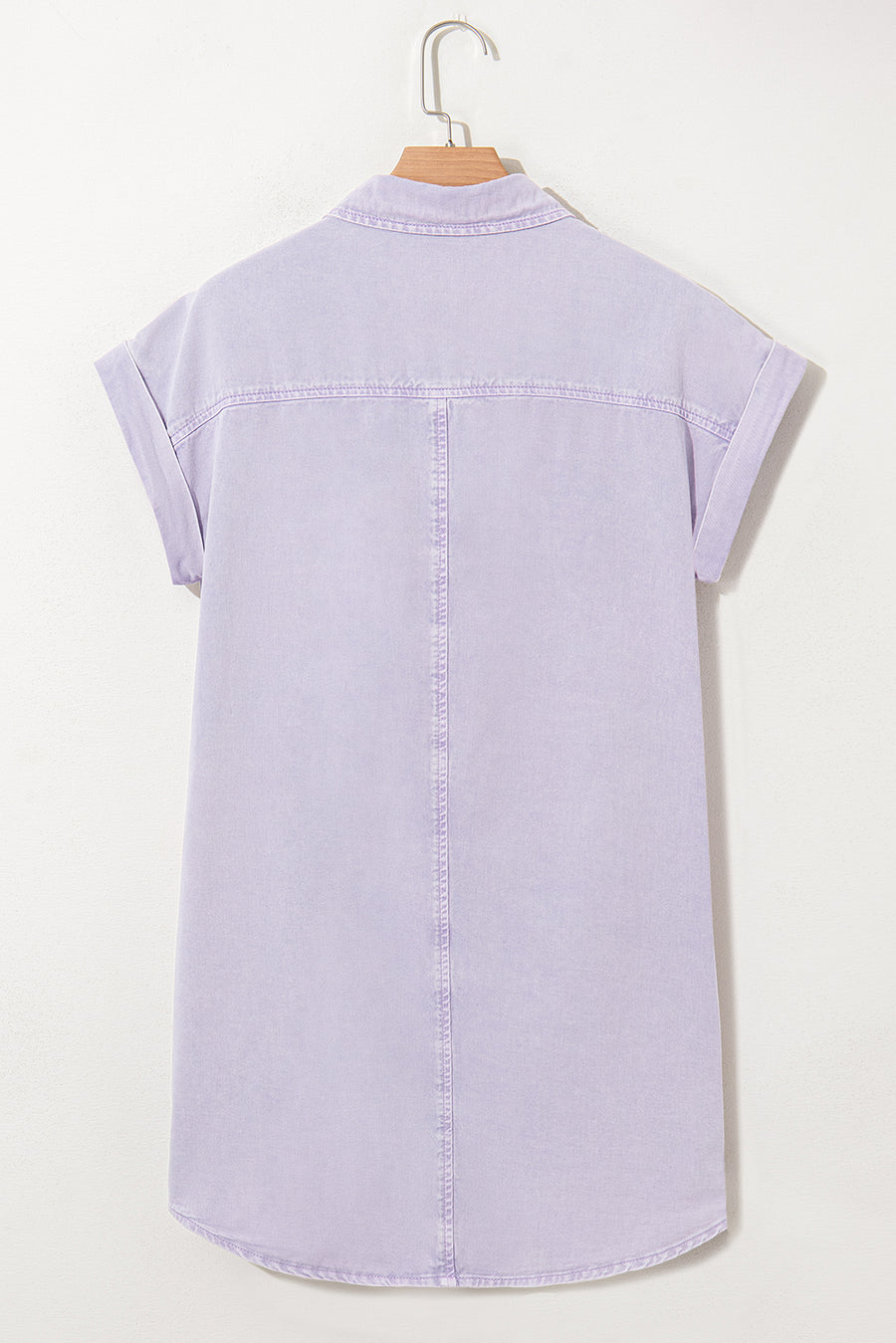 Orchid Petal Double Chest Pocket Button-Up Denim Shirt Dress