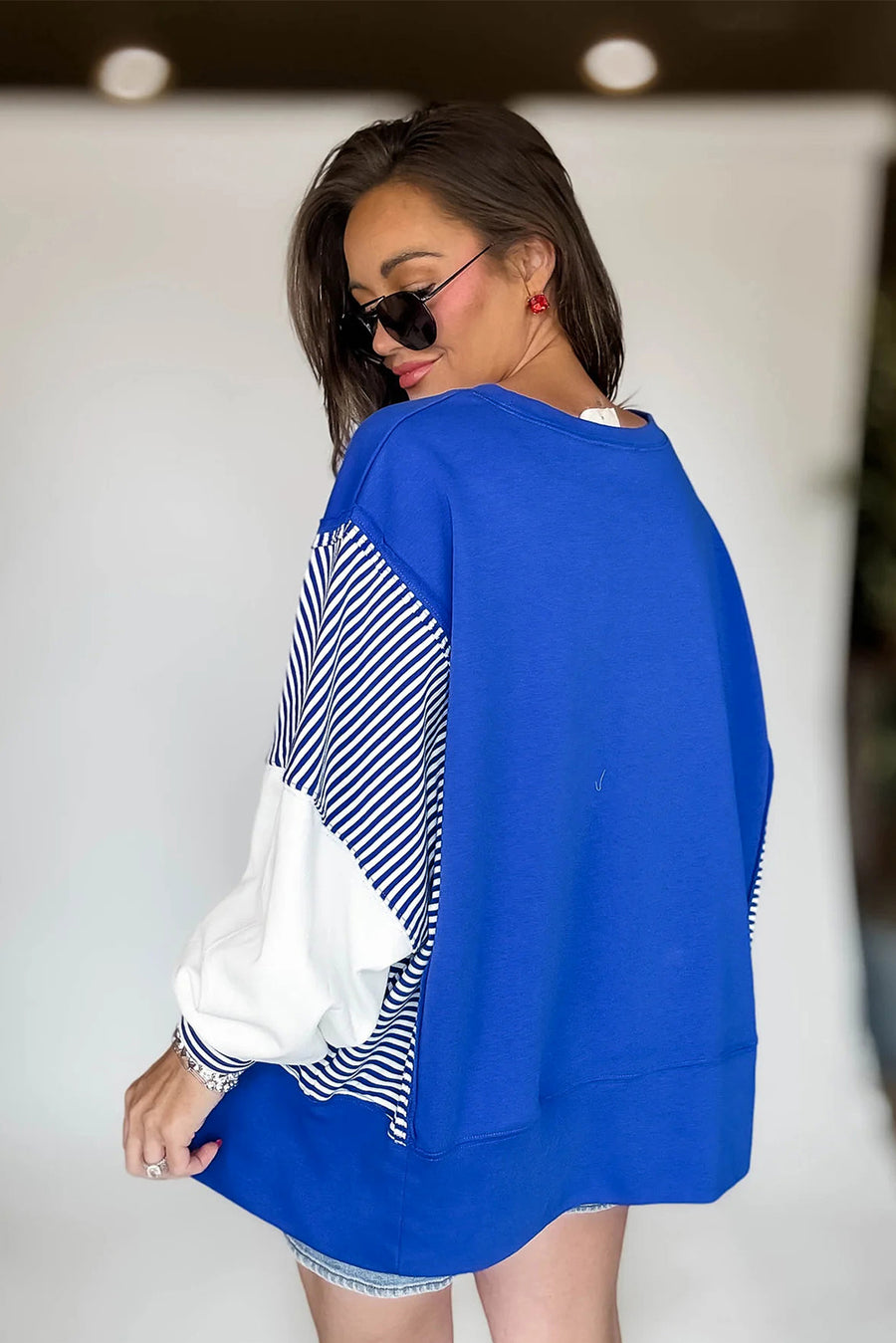 Striped Patchwork Sleeve Colorblock Sweatshirt- 3 Colors