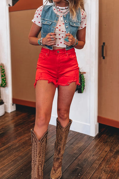 All OverHeart Print Mesh Short Sleeve Top- 2 Colors