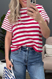 Red and White Striped Crew Neck T-Shirt