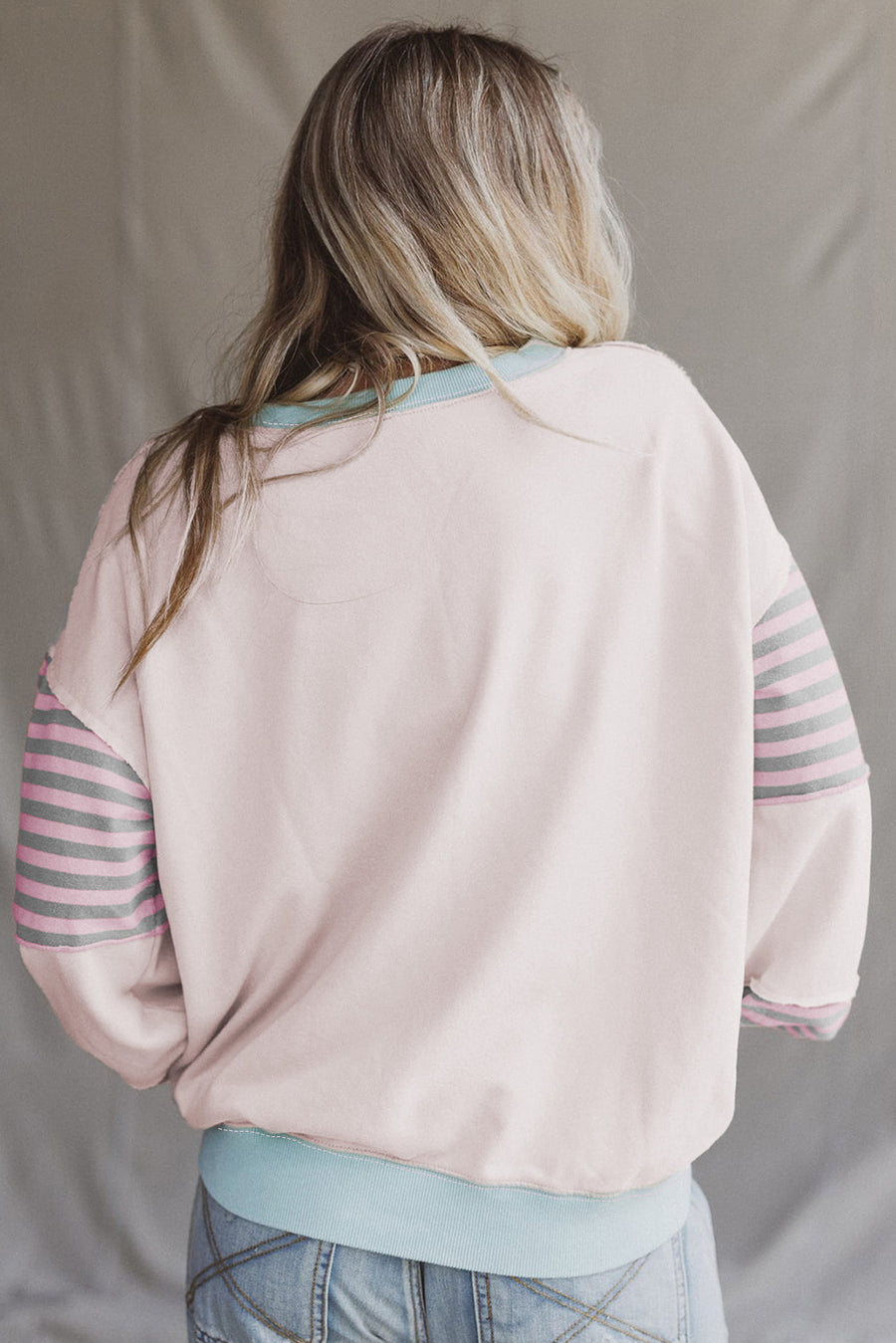 Color Block Patchwork Striped Sleeve Sweatshirt- 3 Colors