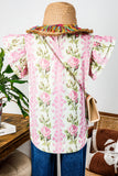 Pink Rose Layered Ruffle Short Sleeve Blouse