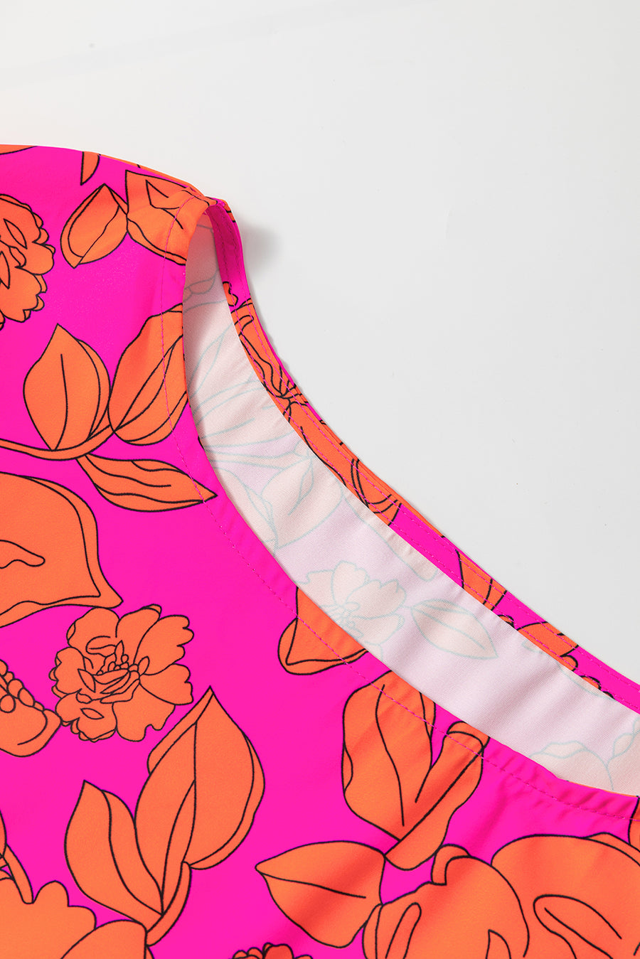 Neon Pink and Orange Floral Ruffle Sleeve Mini Dress