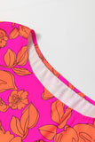 Neon Pink and Orange Floral Ruffle Sleeve Mini Dress