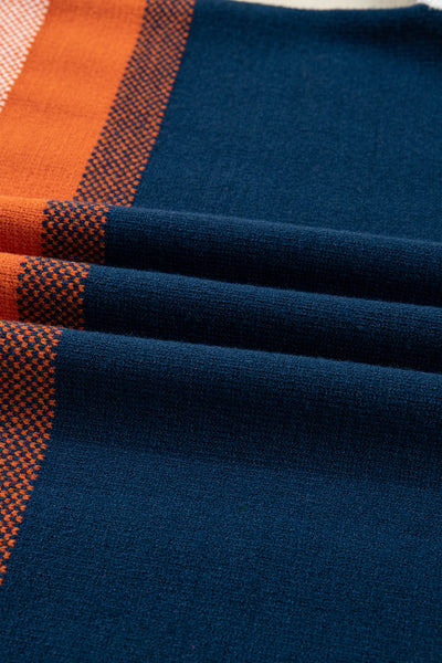 Dark Blue Color Block Round Neck Tunic Sweater