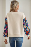 Floral Patchwork Sleeve Textured Sweatshirt