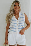 Striped V-Neck Button-Up Knit Vest- 2 Colors