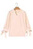 Pink Striped Pearl Beaded Bow Cuff Blouse