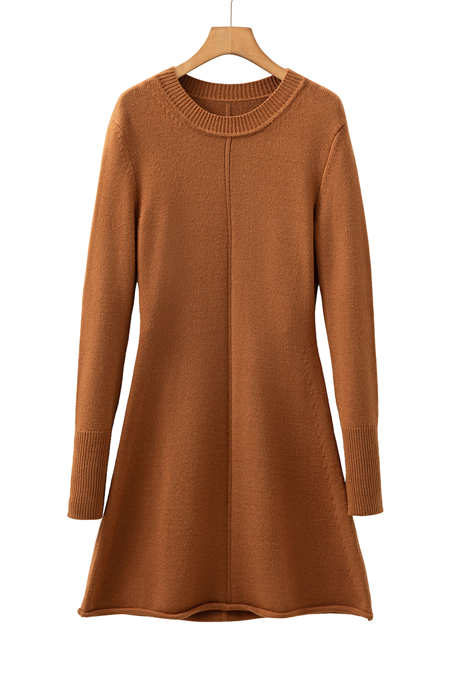 Rust Ribbed Detail Mini Sweater Dress