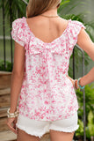 Floral Ruffle Short Sleeve Bow Back Blouse- 2 Colors