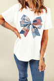 White Faux Patchwork American Bow Graphic T-Shirt