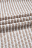 Beige Striped Waffle Knit V-Neck Sweater