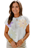 Flower Patch Knit Crew Neck Short Sleeve Sweater- 2 Colors