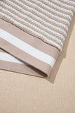 Beige Striped Waffle Knit V-Neck Sweater