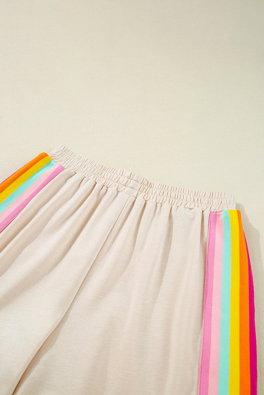 Beige Rainbow Striped T-Shirt and Short Set