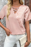 Apricot Leopard Print Criss-Cross V-Neck Blouse