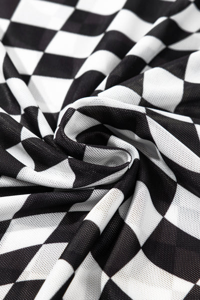Black Checker Mesh Crew Neck T Shirt