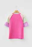Twist Ribbed Color Block Patchwork Short Sleeve Henley T-Shirt- 2 Colors