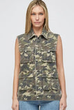 Camouflage Print Cargo Pocket Button-Up Denim Vest