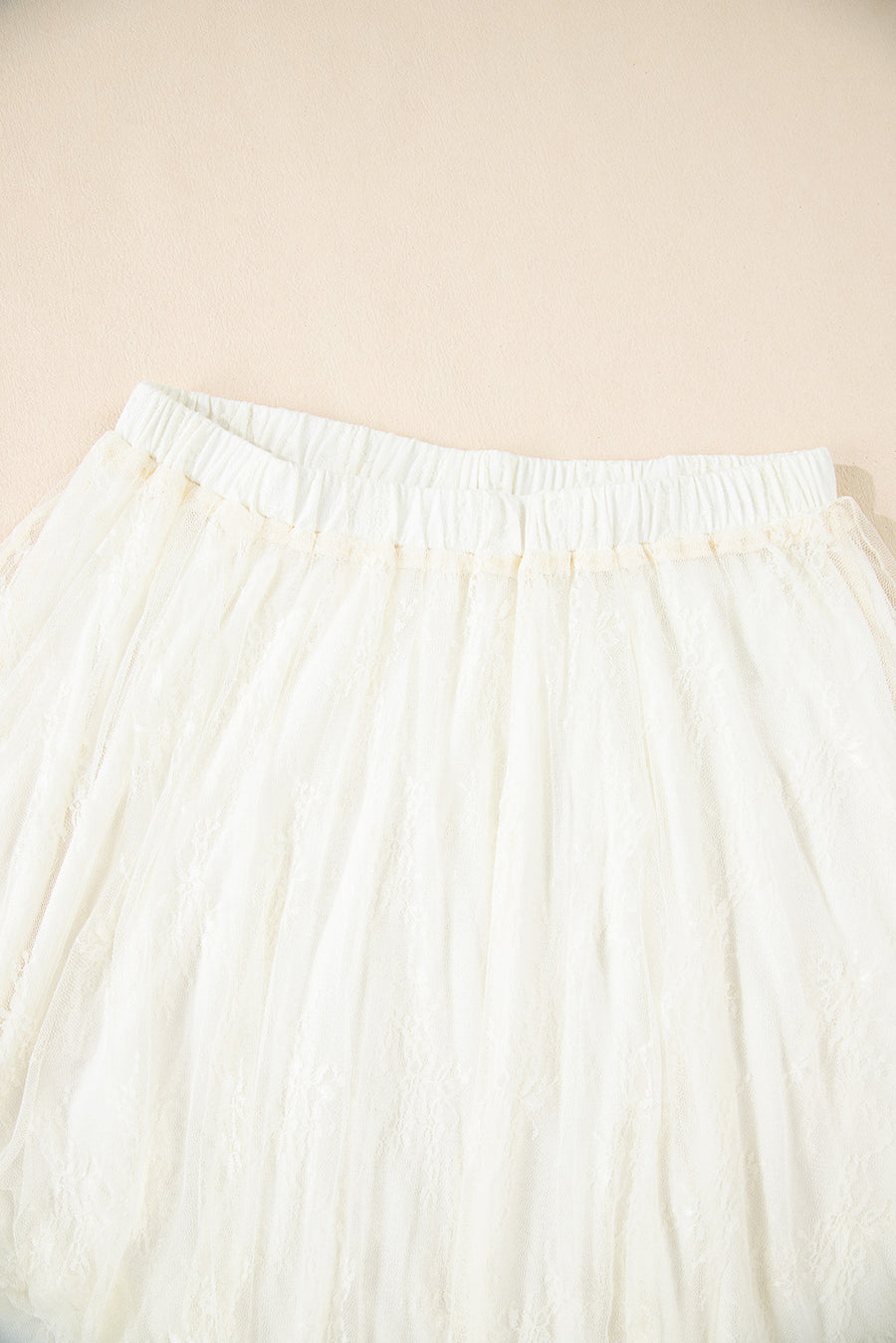 Beige Lace Cascading Tiered High-Waist Maxi Skirt