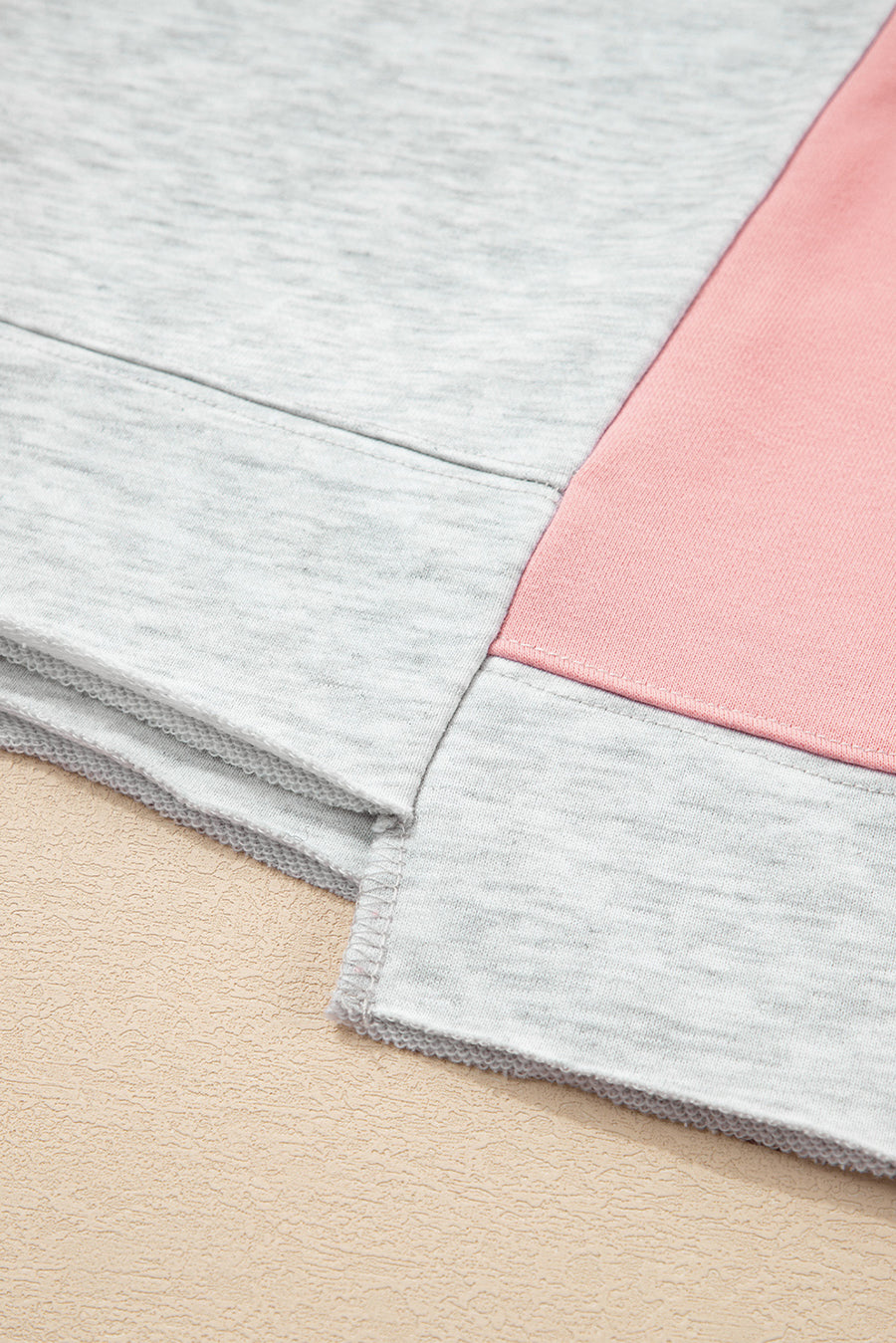 Light Grey & Pink Color Block Raw Hem Pullover Sweatshirt and Shorts Set