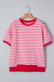 Red Striped Drop Shoulder Banded Short Sleeve T Shirt
