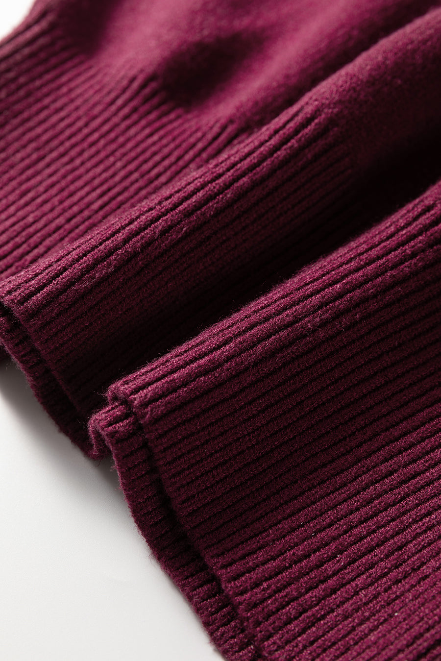 Burgundy Contrast Trim V-Neck Short Sleeve Loose Sweater