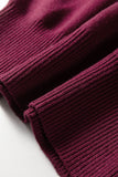 Burgundy Contrast Trim V-Neck Short Sleeve Loose Sweater