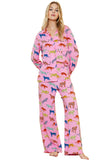 Pink Cheetah Print Shirt and Wide Leg Pants Pajama Set