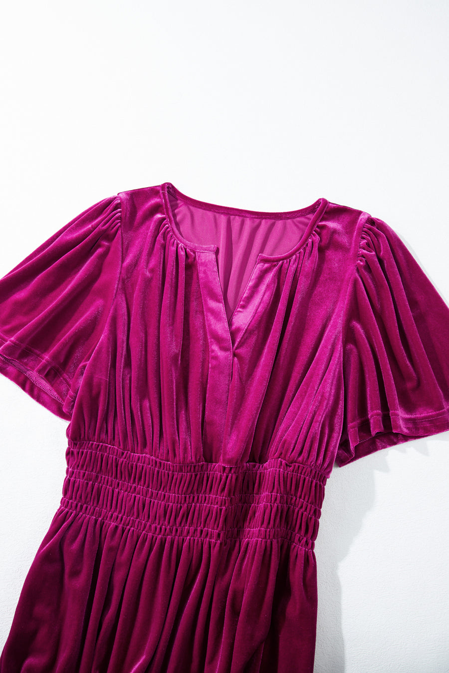 Velvet Puff Short Sleeve Smocked Waist Tiered Maxi Dress with Pockets- 3 Colors