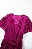 Velvet Puff Short Sleeve Smocked Waist Tiered Maxi Dress with Pockets- 3 Colors