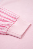 Light Pink Striped Color Block Patchwork Raglan Sleeve Top