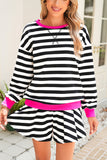 Striped Contrast Trim Long Sleeve Top and Shorts Set- 2 Colors