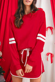 Varsity Striped Drop Shoulder Pullover Sweatshirt & Mini Skort Set- 6 Colors