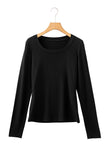 Chestnut Solid Color Long Sleeve Slim Fit Top