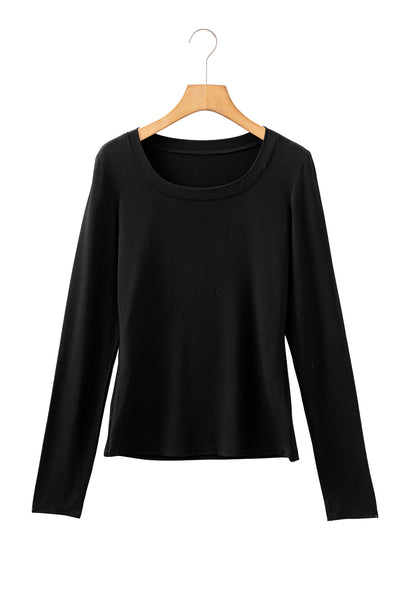 Chestnut Solid Color Long Sleeve Slim Fit Top