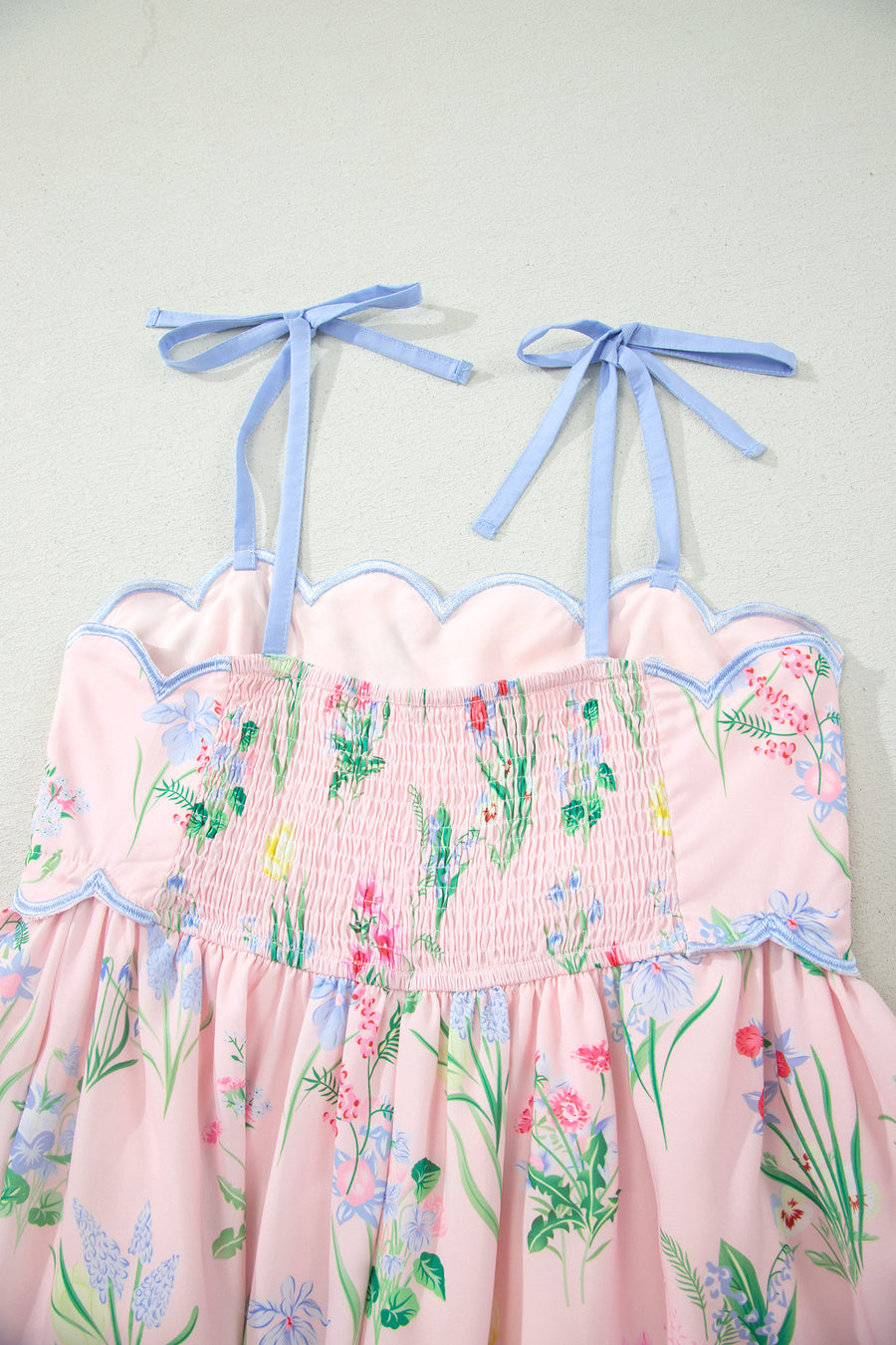 Floral Contrast Trim Tie Strap Midi Dress B