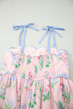 Floral Contrast Trim Tie Strap Midi Dress B