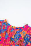 Neon Pink Floral Frill V-Neck Smocked Peplum Blouse