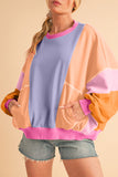 Color Block Patchwork Drop Shoulder Sweatshirt with Pockets- 2 Colors