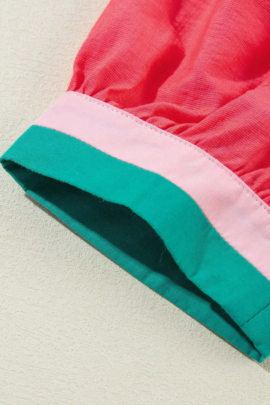 Puff Sleeve Color Block Frill V-Neck Blouse