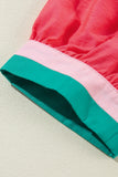 Puff Sleeve Color Block Frill V-Neck Blouse