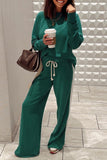 Green Varsity Striped Pullover Top & Loose Drawstring Pants Set
