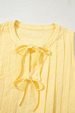 Butter Yellow Waffle Textured Tie Front Notched Neck Pleated Sleeveless Blouse