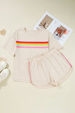 Beige Rainbow Striped T-Shirt and Short Set