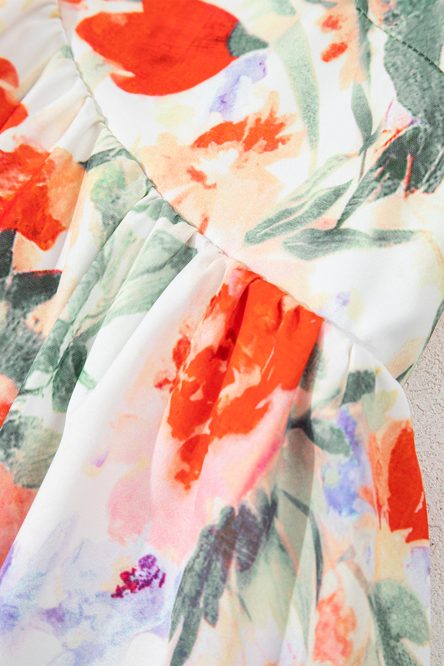 Orange Multi Floral Ruffle Sleeve V-Neck High Waist Mini Dress