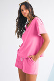 V-Neck Drop Shoulder T-Shirt and Patchwork Shorts Set- 3 Colors