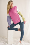 Pink Multi Waffle Patchwork Striped Sleeve Long Sleeve Shirt